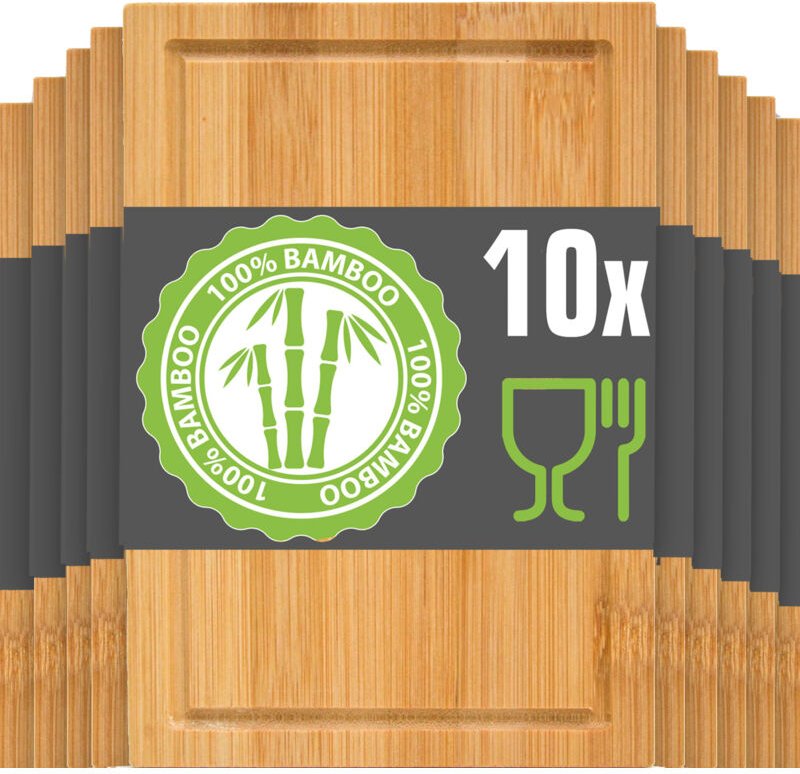 10er Set: Frühstücksbrettchen Holz 22x15 Kleine Schneidebretter Brotzeitbretter