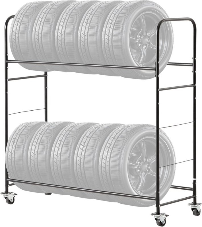Mophorn Reifen-Rollregal, 2-Regalböden, robuster Reifenhalter aus Stahl, einstellbare Höhe, Schutzabdeckung, Rad, bietet...