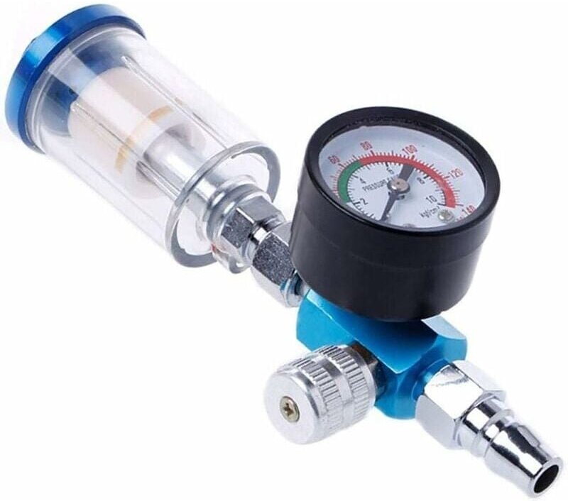 Luftsprühreglerpistole, 1/4-Zoll-Druckmesser mit Inline-Wasserfalle, Luftfilterabscheider, Farbspritzpistolen-Druckmesse...