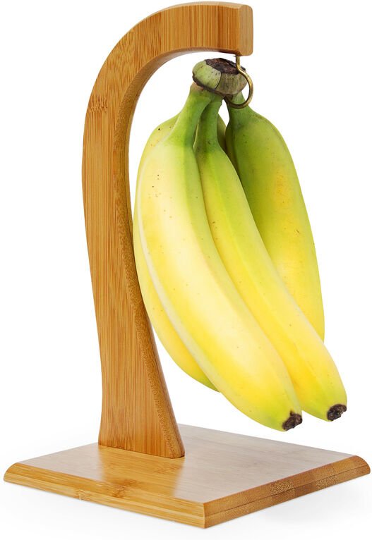 Bananenhalter sheldon, HxBxT:28,5x16x16cm, dekorativer Bambusständer für Obst, natur - Relaxdays
