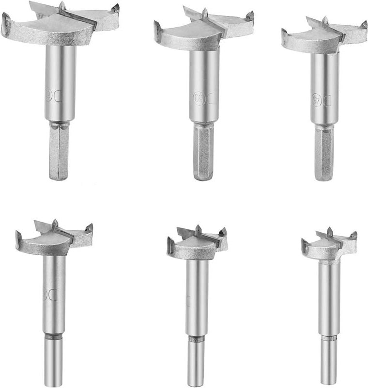 Crediri 6-teiliges Forstnerbohrer-Set, Hartmetall-Holzfräser, Durchmesser 30/35/40/45/50/60 mm, zum Formen von Löchern, ...