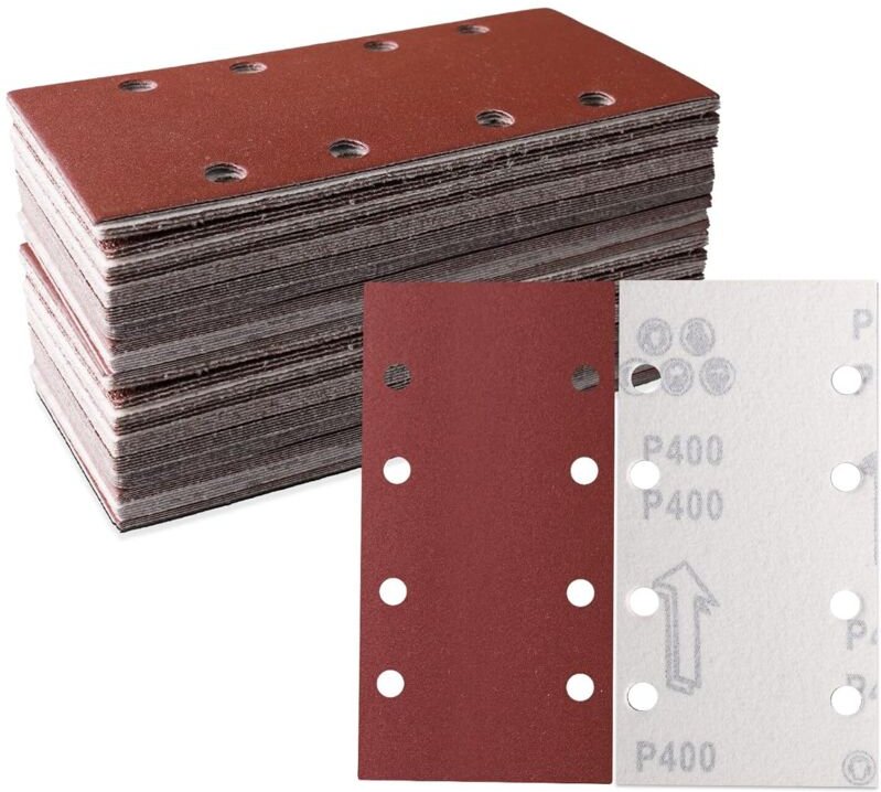 50er-Pack Schleifblätter 93 x 185 mm - 8-Loch-Quadrat-Klett-Schleifpapier - 1200 verschiedene Körnungen - Polieren und R...