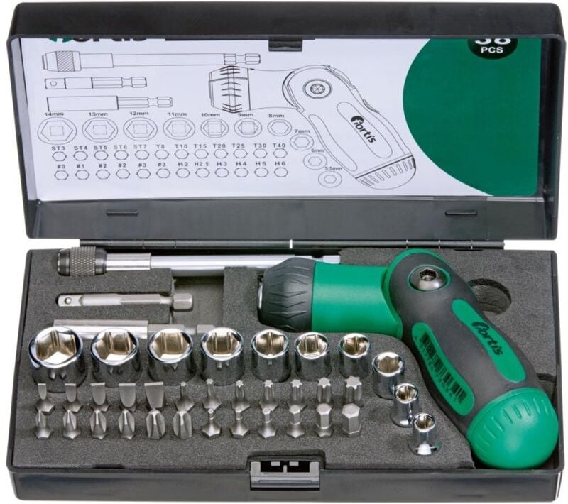 Ratsch.-Schraubendr.-Stz. 38tlg. fortis
