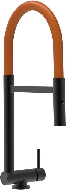 Thumbnail - Unterfenster Wasserhahn Vorfenster Umklappbar 4,5 CM Schwarz Matt Kuechenarmatur mit Orange 360 schwenkbarem Auslauf und...