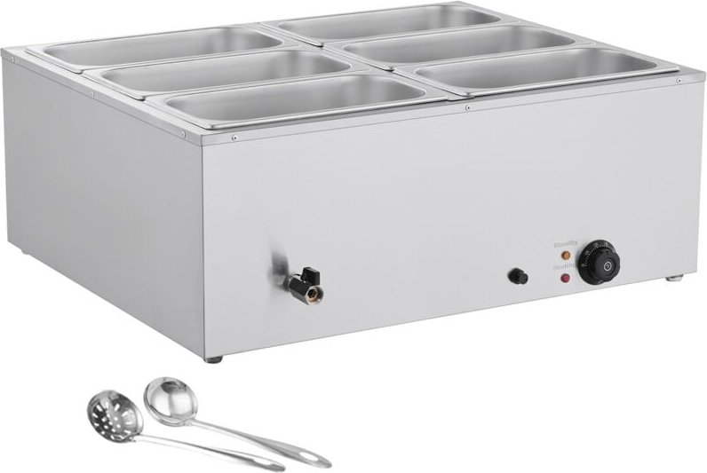 Mophorn Kommerzieller Speisenwärmer mit 6 Behältern in 1/3 Größe, 1,5 kW elektrischer Edelstahl-Wärmebehälter mit Deckel...