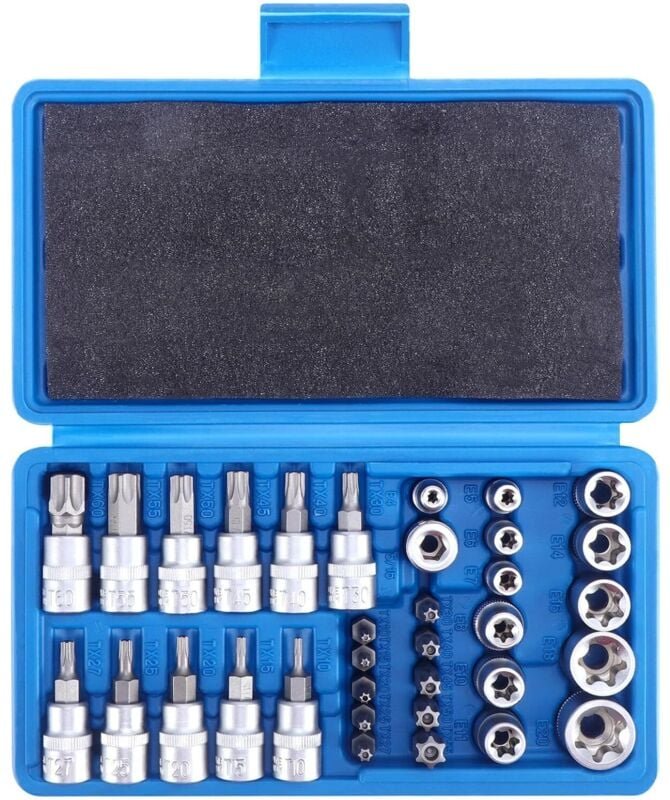 34-teiliger 3/8-Zoll-Innen-Torx-Steckschlüsselsatz E4-E20-Profil, T10-T60-Stern-Torx-Bit aus S2-Stahl, 3/8' auf 5/16' CR...