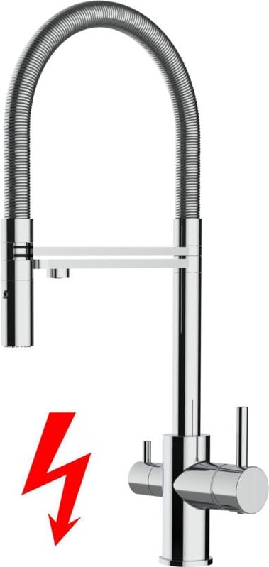 Thumbnail - Niederdruck 3 Wege Wasserhahn Küchenarmatur Spültischmischer, Verchromt mit 360° schwenkbarem Auslauf, abnehmbare 2 stra...