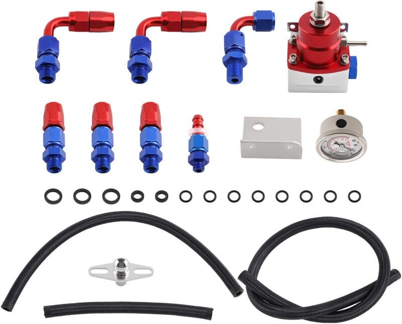 Maxpeedingrods - Einstellbarer Kraftstoffdruckregler Kit 6AN Einstellbar mit Manometer+Fittings