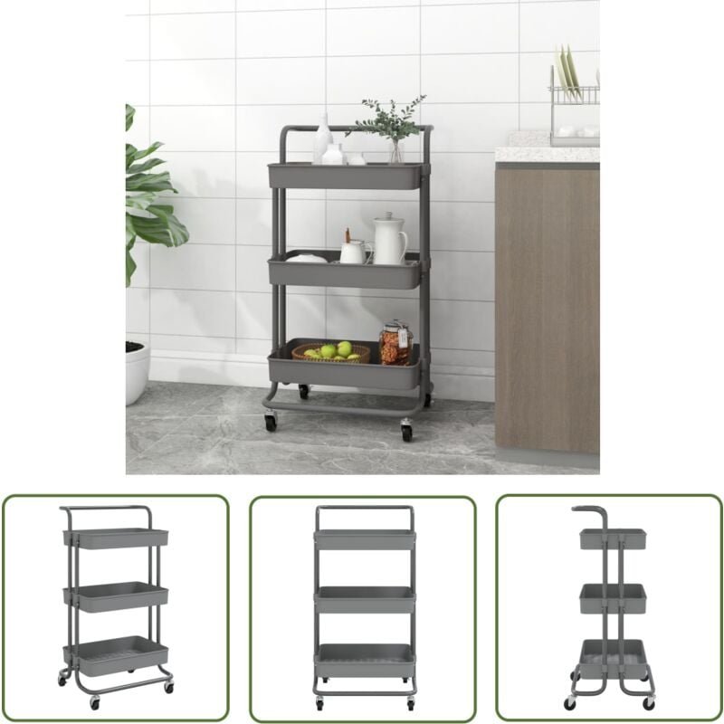 Küchenwagen 3 Etagen Grau 42x35x85 cm Eisen und abs - Küchenwagen - Rollwagen - Lagerung - Organisation - Haushalt - The...