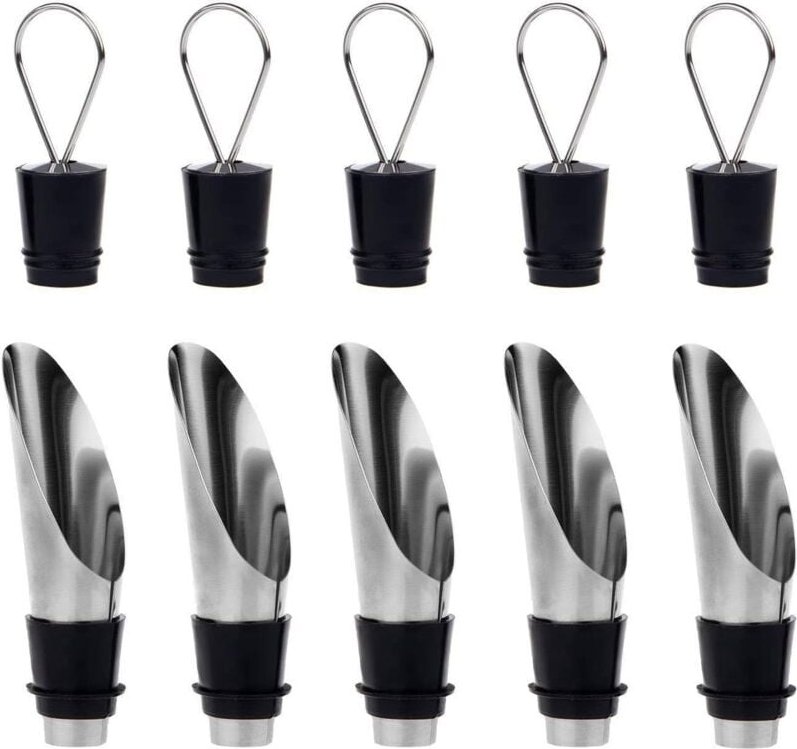 2-in-1-Edelstahl-Flaschenausgießer und Belüftungsdose mit Verschluss – Flaschen- und Weinkeller-Geschenkset (5 Packungen...