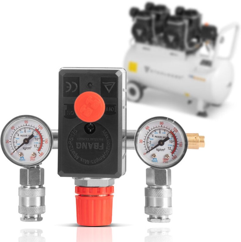 STAHLWERK Druckschalter DE-20 ST 0-8 bar mit Manometer und 2 Schnellkupplungen
