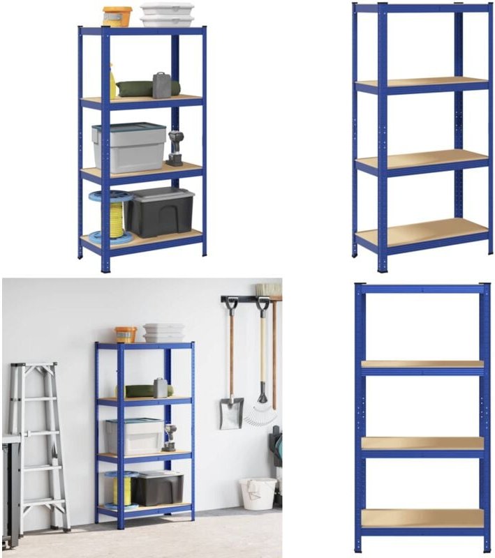 Lagerregal mit 4 Böden Blau Stahl & Holzwerkstoff - Vidaxl