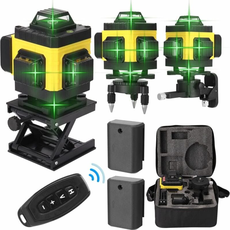 Ej.Life 360° 4D Laser Level 16 Linien, selbstnivellierender grüner Laser Level mit 2x1200 mAh wiederaufladbaren Lithiumb...