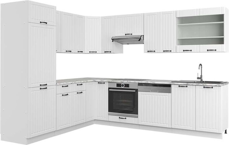 Vicco - Eckküche Fame-Line, Weiß Landhaus/Weiß, 227 x 287 cm , ap Marmor