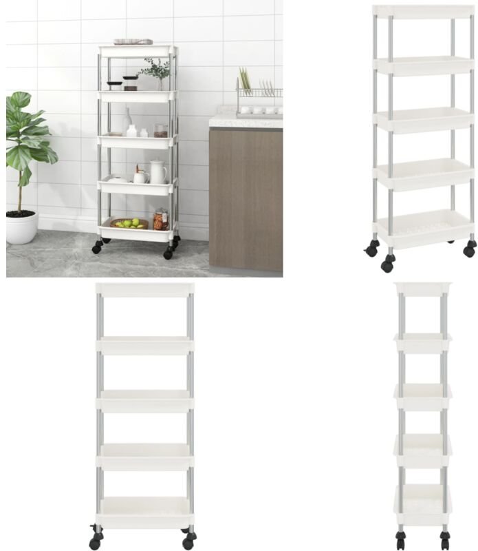 Küchenwagen 5 Etagen Weiß 42x29x128 cm Eisen und abs - Küchentrolley - Stauraummöbel - Rollcontainer - Küchenorganisatio...