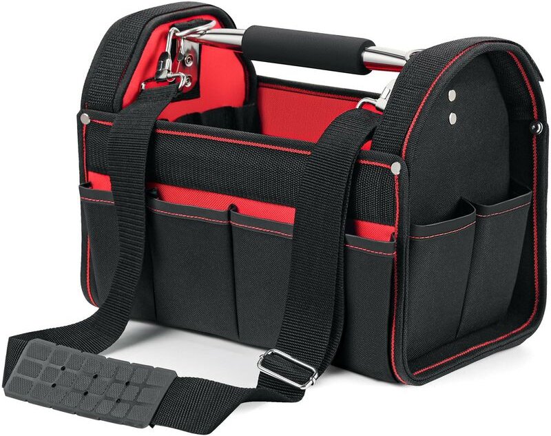 Wiltec Werkzeugtasche Größe xl 44x22x25 cm, Werkzeugbeutel mit verstellbarem Schultergurt und Tragegriff, Innen- und Auß...