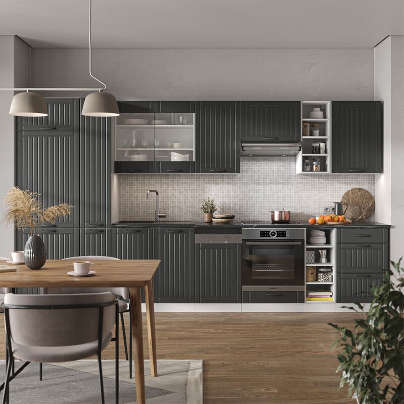 Thumbnail - Vicco - Küchenzeile Fame-Line, Anthrazit Landhaus/Weiß, 355 cm , ap Anthrazit