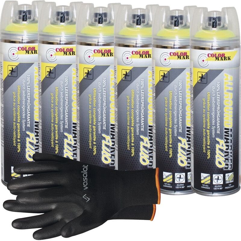 Vasalat - Dupli-Color Markierungsspray mit 360 Grad Ventil Set - Markierspray Neon gelb für professionelle Markierungen,...