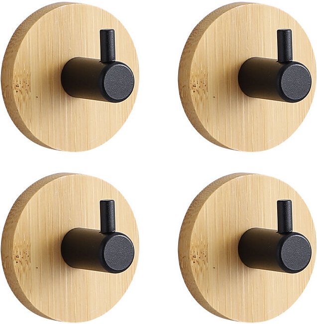 Klebehaken Wandhaken Selbstklebender Haken Bad Küche Büro Tür, 4 Stück (Bambus und Edelstahl, rund) Gerader Haken für sc...