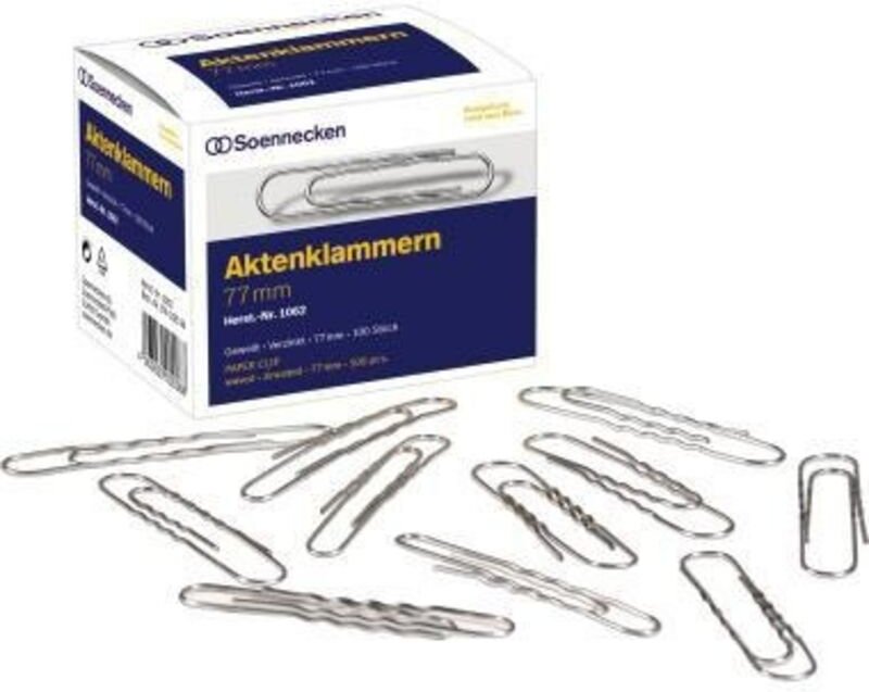 Soennecken - Büroklammer gewellt runde Form 77mm Metall verzinkt silber 100 St./Pack.