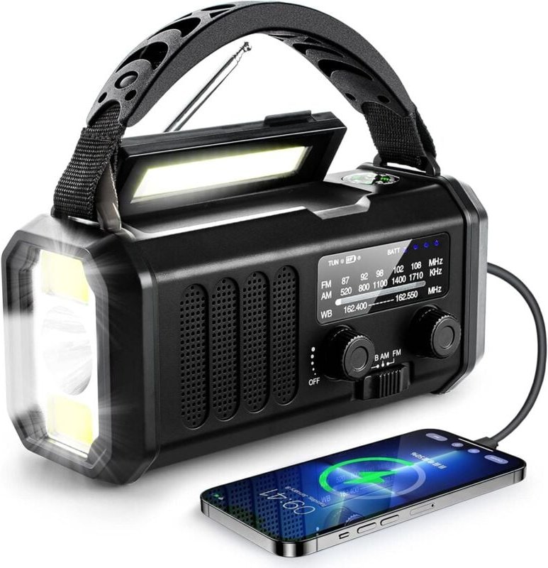 Notfallradio, 10000 mAh/37000 mWh NOAA-Wetterradio, Solar-Handkurbelradio mit AM/FM, Taschenlampe und Leselampe, wiedera...