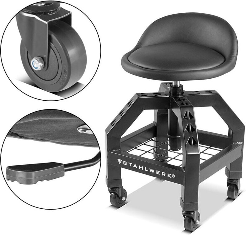 STAHLWERK Höhenverstellbarer Werkstatthocker VWH-300 ST bis 136 kg belastbar
