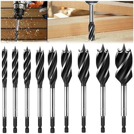 Thumbnail - Lntyq 9-teiliges Spiralbohrer-Set, professionelles Spiralbohrer-Set, Zubehör für Holz, Zubehör für Bohrer 10, 12, 14, 16...