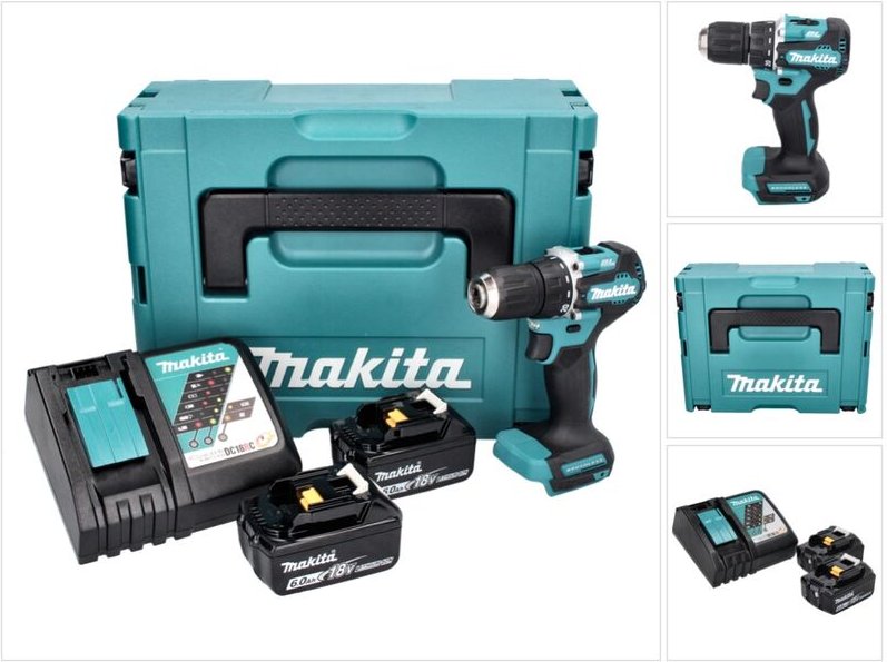 Makita DDF 487 RGJ Akku Bohrschrauber 18 V 40 Nm Brushless + 2x Akku 6,0 Ah + Ladegerät + Makpac