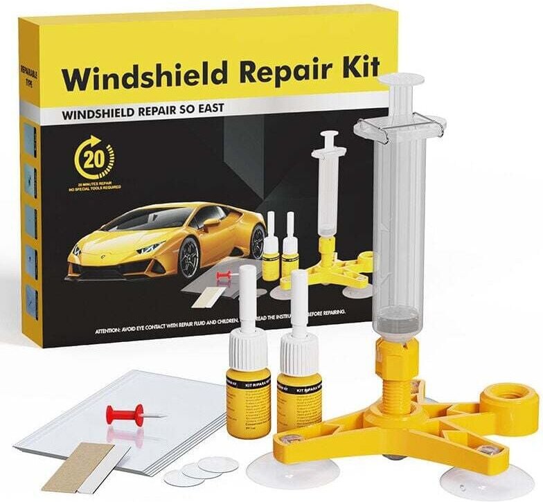 Aiperq - Kit de reparación de parabrisas de coche: con jeringas de compresión para reparar astillas, grietas, ojos de bu...