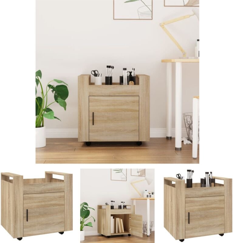 Bürowagen Sonoma-Eiche 60x45x60 cm Holzwerkstoff - Kücheninseln & Küchenwagen - Braun - The Living Store