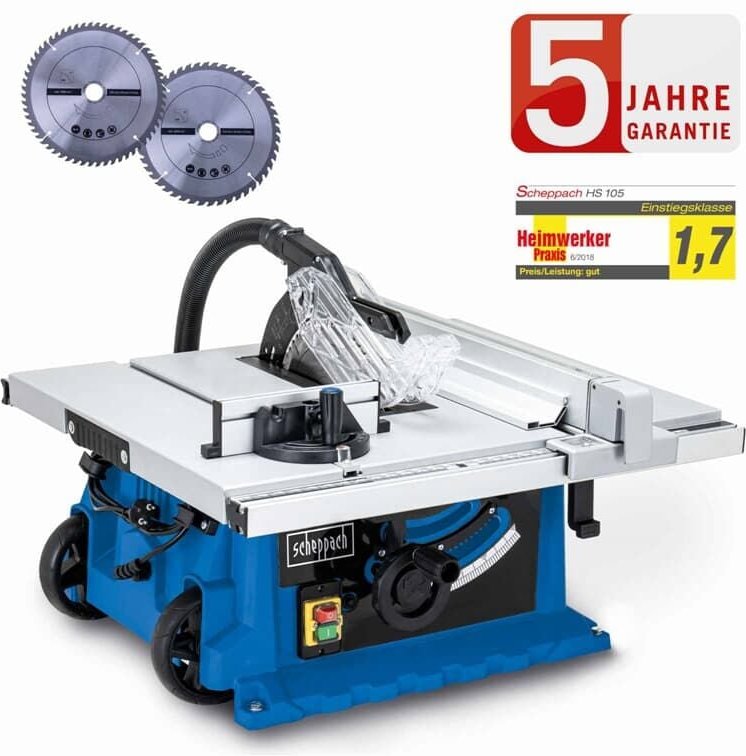 Scheppach - Tischkreissäge HS105 Profi Gerät 2000W Schnitthöhe 75mm 2. Sägeblatt