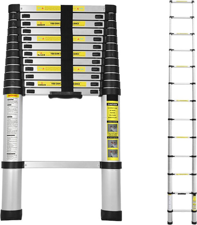 Teleskopleiter Ausziehleiter bix 150kg Stabil Aluminium Stehleiter 3.8m - Tolletour