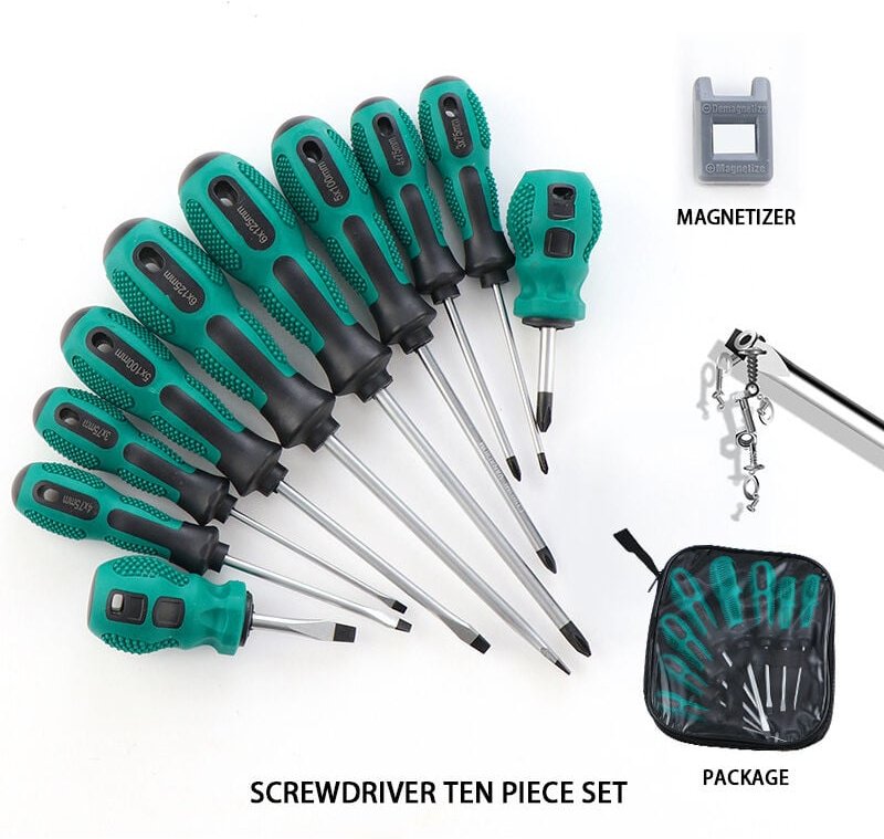 Jalleria - Magnetischer Schraubendrehersatz, 10-teiliger Profi Schraubendrehersatz aus Chrom-Vanadium-Stahl, 5 Schlitz- ...
