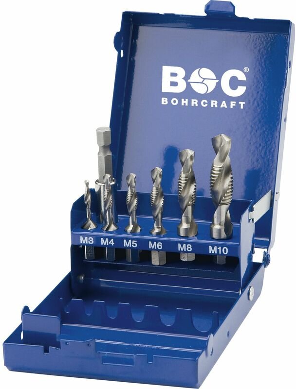 Bohrcraft - Maschinen-Kombi-Gewindebohrer-Set hss M3-M10 1/4' 6-kant Schaft