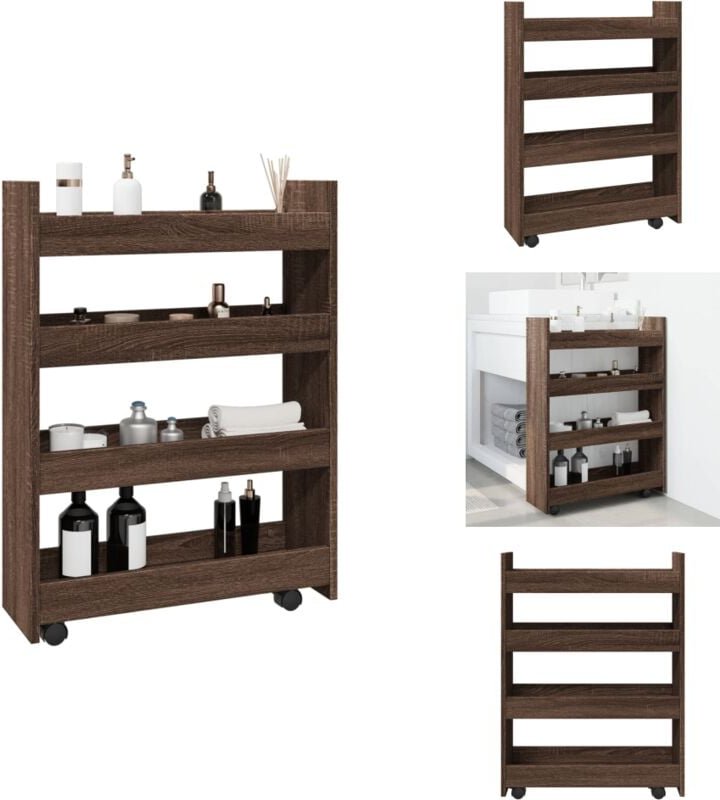 Aufbewahrungswagen Schmal 4 Etagen Eichen-Optik Holzwerkstoff - Aufbewahrungswagen - Rollwagen - Küchenwagen - Beistellw...