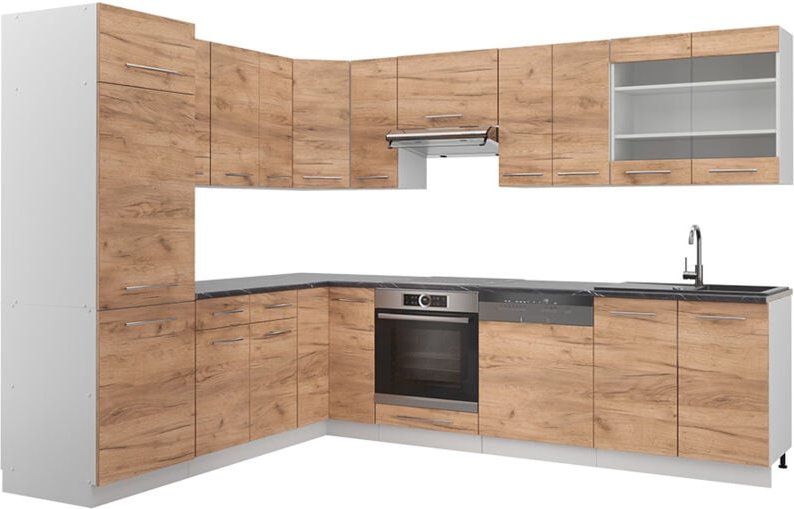 Vicco - Eckküche Fame-Line, Goldkraft Eiche/Weiß, 227 x 60 cm ohne Arbeitsplatte