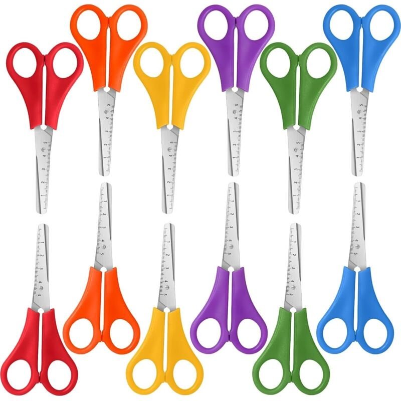 15-teilige Scheren mit runder Spitze und Skala, Klinge aus Edelstahl und ergonomischem Griff, Kinderscheren, Linkshänder...