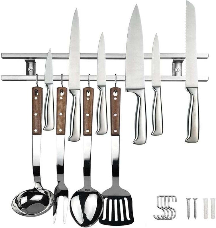 Magnetischer Messerhalter, 40 cm, super magnetischer Haken, doppelter magnetischer Messerhalter mit 4 Haken, magnetische...