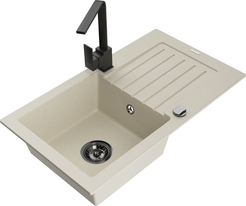 Pablo 1 Becken-Granitspüle mit Abtropffläche und Mischbatterie Rita, Beige - 6510-69-670300-70 - Mexen