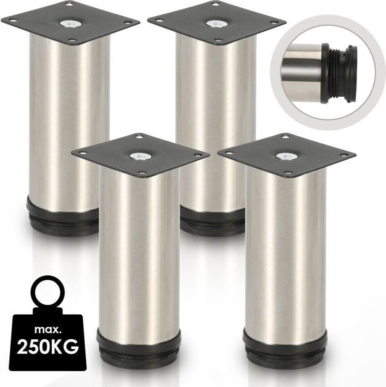 Thumbnail - ALOVZE 4X Möbelbeine, Sofa-Stützbein, Schrankbein, verstellbar, für Kleiderschrank, Sofa, Bettbeine, Edelstahl, 200 mm
