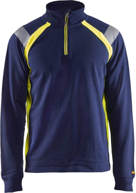Arbeits-Sweatshirt mit LKW-Kragen, fluoreszierende Details 3432 - Marine/Neongelb XL