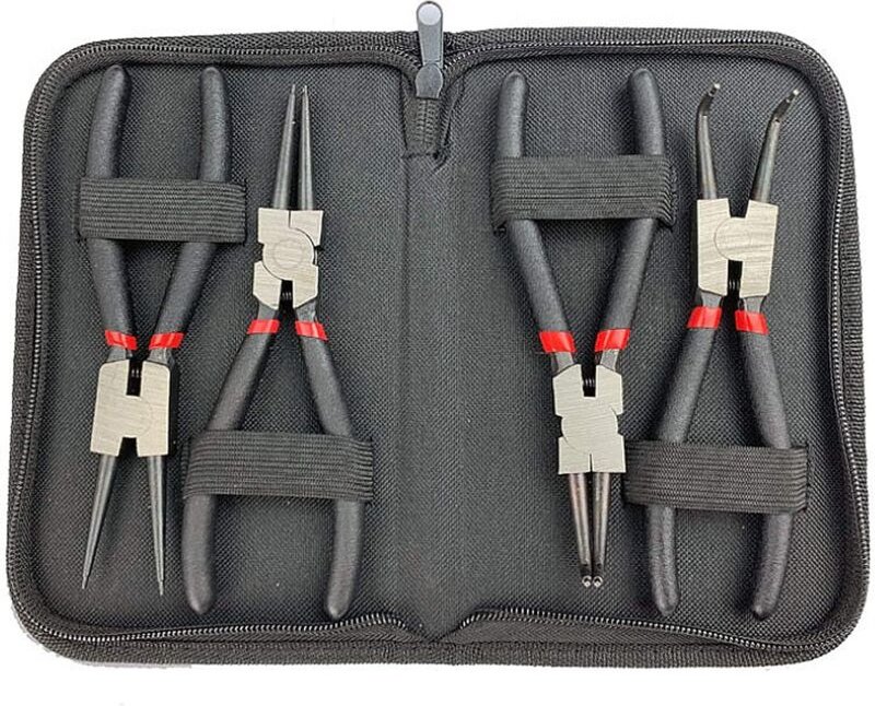 Gabrielle - 4-teiliges Sicherungsringzangen-Set, 17,8 cm, gerade und gebogen, für Innen- und Außenzangen, mit Aufbewahru...