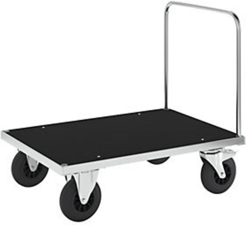 Kongamek Plattformwagen, verzinkt 1000x700x900mm mit MDF-Platte, offenem Schiebegriff, Gummibereifung und Bremse