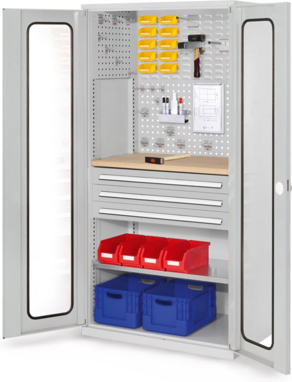Kappes ®RasterPlan Schubladenschränke 1950x1000x600mm Sichtfenstertüren Modell 35 lichtgrau