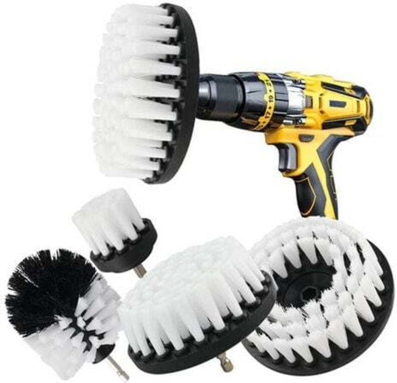 Chendyy - Bohrmaschinen-Reinigungsbürste, 5 Stück, Bohrbürste für Auto, Fliesen, Teppich, Badewanne, Küche, wc, weiß