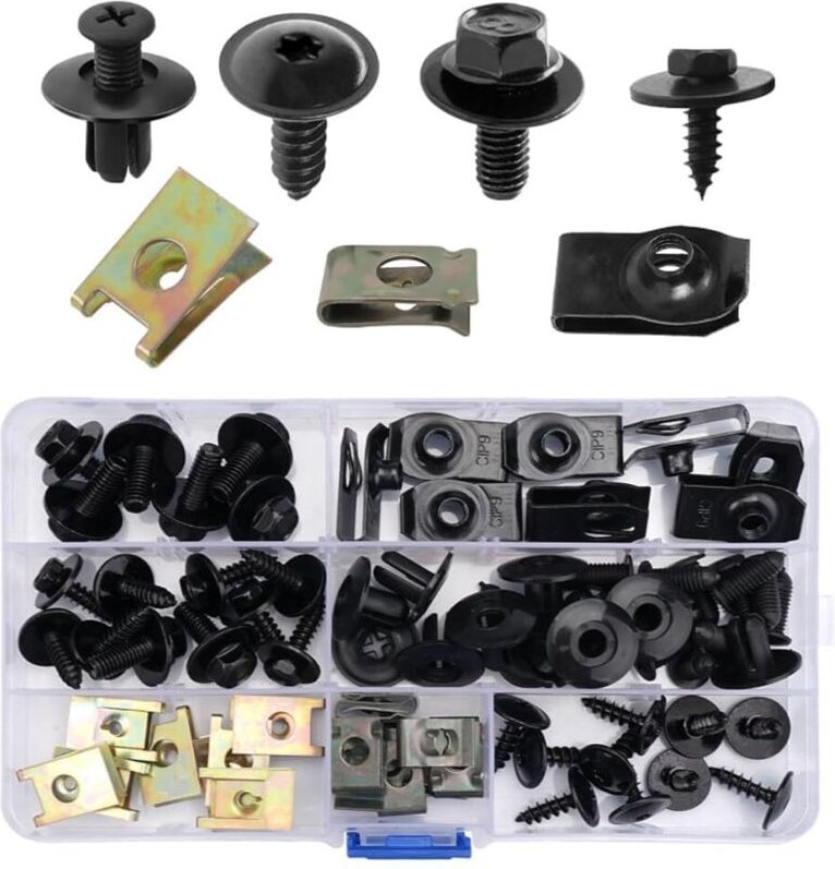 Thumbnail - 64 Stück Blechmutter Schraube Mutter Clip Kit, u Typ Auto Befestigung Clips, Kotflügelclip Blechmuttern Schrauben Kaross...