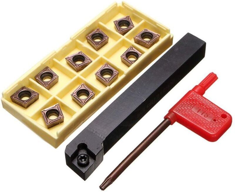 Accessoire pour tour à métaux,Porte-outil de tournage 12x100mm avec 10 plaquettes carbure CCMT09T304-PM et une barre - L...