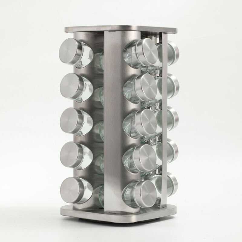 10026461 Karussell, 16 Gläser, Gewürzregal aus Edelstahl, 360° drehbar, Silber