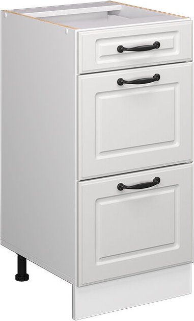 Küchenunterschrank R-Line, Weiß Landhaus, 40 cm mit Schubladen, ohne Arbeitsplatte Vicco