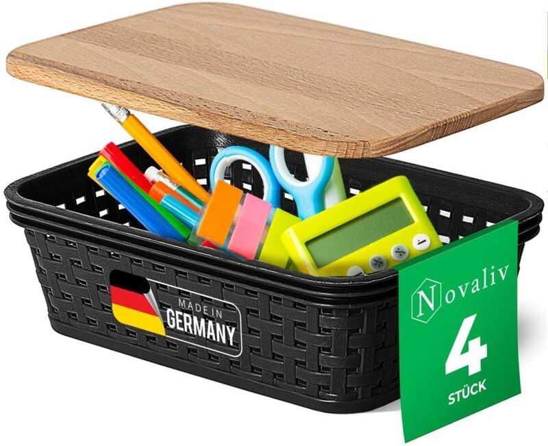 Novaliv - 4x Aufbewahrungsbox 4x Aufbewahrungsbox, 4x Holzdeckel